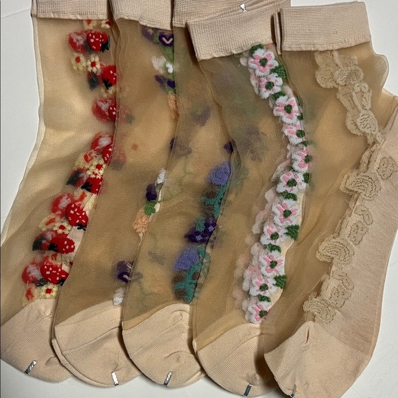 Floral and Patterned Sheer Socks Set - Picture 2 of 2